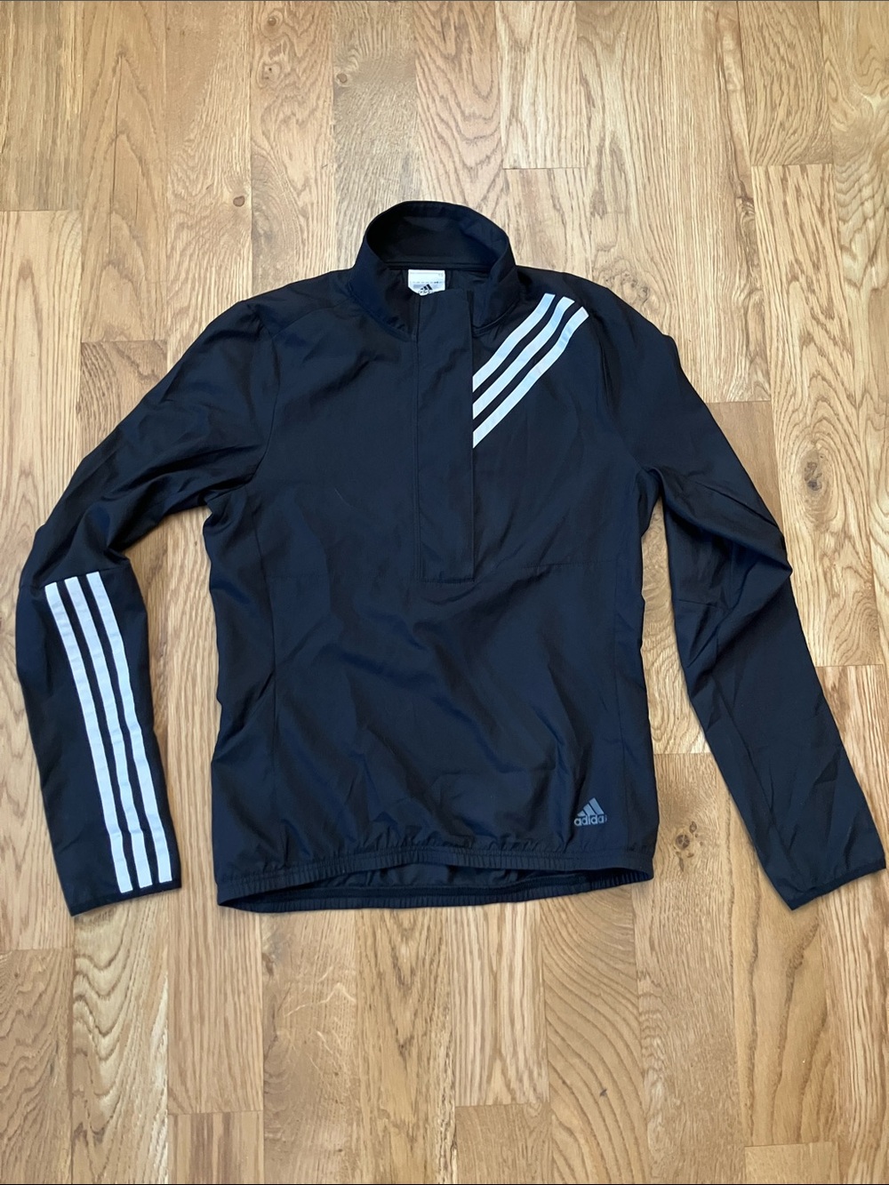 Adidas Running Black White Zip Through 3-Stripe Shell Jacket
